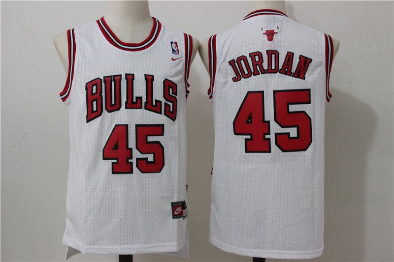 Men Chicago Bulls 45 Jordan White Throwback NBA Jerseys
